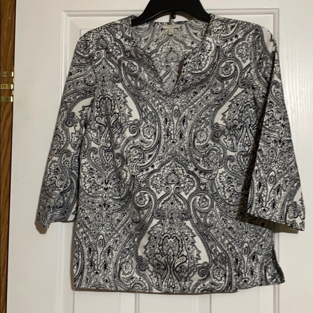 Talbots black and white print top.
